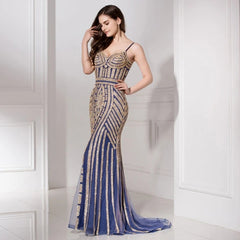 Gorgeous Mermaid Long Prom Dresses Spaghetti Straps Evening Gown