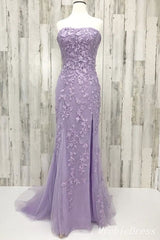 Lace Long Blue Prom Dresses 2025 Strapless Mermaid Evening Gown with Split