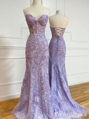 Elegant 2024 Lace Purple Mermaid Prom Dresses UK Long Appilique Evening Gowns