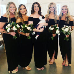 Off the Shoulder Black Velvet Bridesmaid Dresses Fall Wedding Long Dress