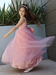 Hop Sleeveless Tulle Pink Flower Girl Dresses Cheap with Bowknot