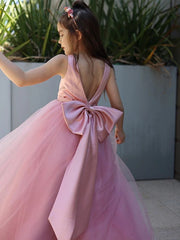 Hop Sleeveless Tulle Pink Flower Girl Dresses Cheap with Bowknot