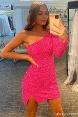2024 One Shoulder Pink Homecoming Dresses Cheap Sexy Cocktail Dress