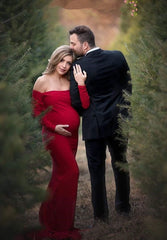 Simple Off-The-Shoulder Long Sleeves Pregnant Dresses Mermaid Prom Dress