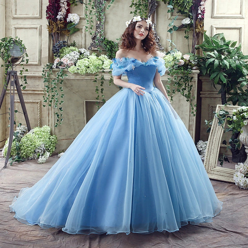 Princess Ball Gown Blue Quinceanera Dresses Tulle Sweet 16 Dresses