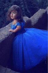 Pretty Ball Gown Royal Blue Flower Girl Dresses Off The Shoulder Dress