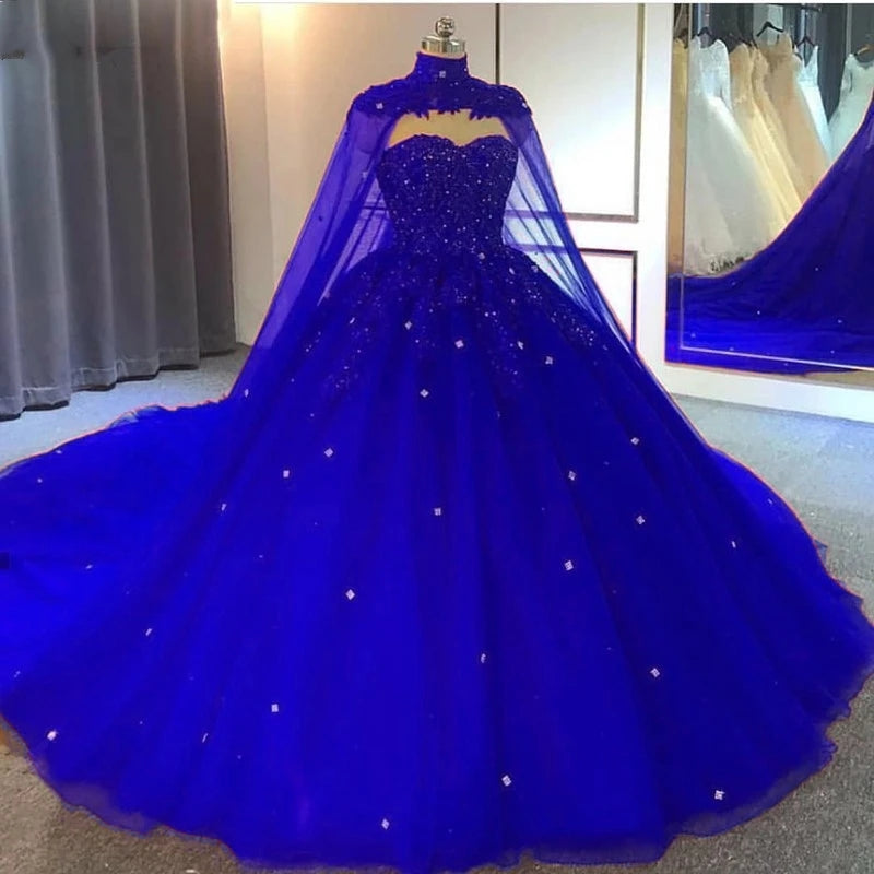 Ball Gown Crystals Gothic Black Wedding Dresses royal blue