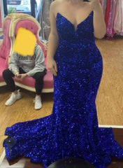 Glitter Sequin Royal Blue Prom Dresses 2024 Long Mermaid Evening Dress