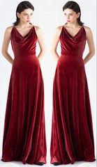 Rust Velvet Bridesmaid Dresses V Neck Sleeveless Wedding Guest Dress