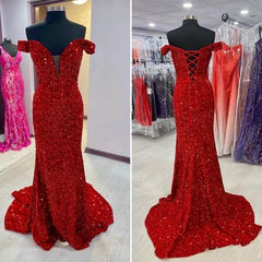 Off the Shoulder Sequins Prom Dresses Mermaid Long Evening Dresses