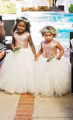 Cheap Floor Length Sequin Tulle Sleeveless Flower Girl Dresses