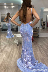 Vestidos de baile longos de lantejoulas com decote em V sereia glitter 2024 costas abertas