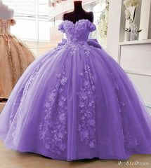 Princess Floral Purple Quince Dresses Off Shoulder Sweet 16 Dress