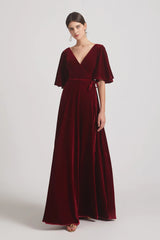 Mismatched burgundy Velvet Bridesmaid Dresses Cheap Wedding Guest Dress Fall