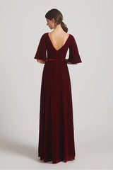 Mismatched Velvet Bridesmaid Dresses burgundy Cheap Wedding Guest Dress Fall