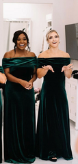 Cheap Vintage Velvet Green Bridesmaid Dresses Winter Long Simple Wedding Guest Dress