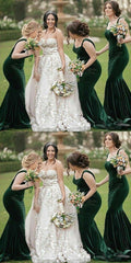 Mermaid Dark-Green Velvet Bridesmaid Dress Sexy Evening Gown